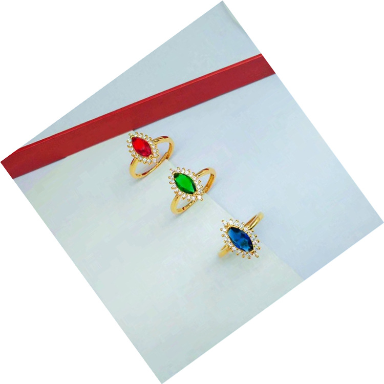 Brass Gold-plated Micro-inlaid Olive-tipped Gemstone Ring