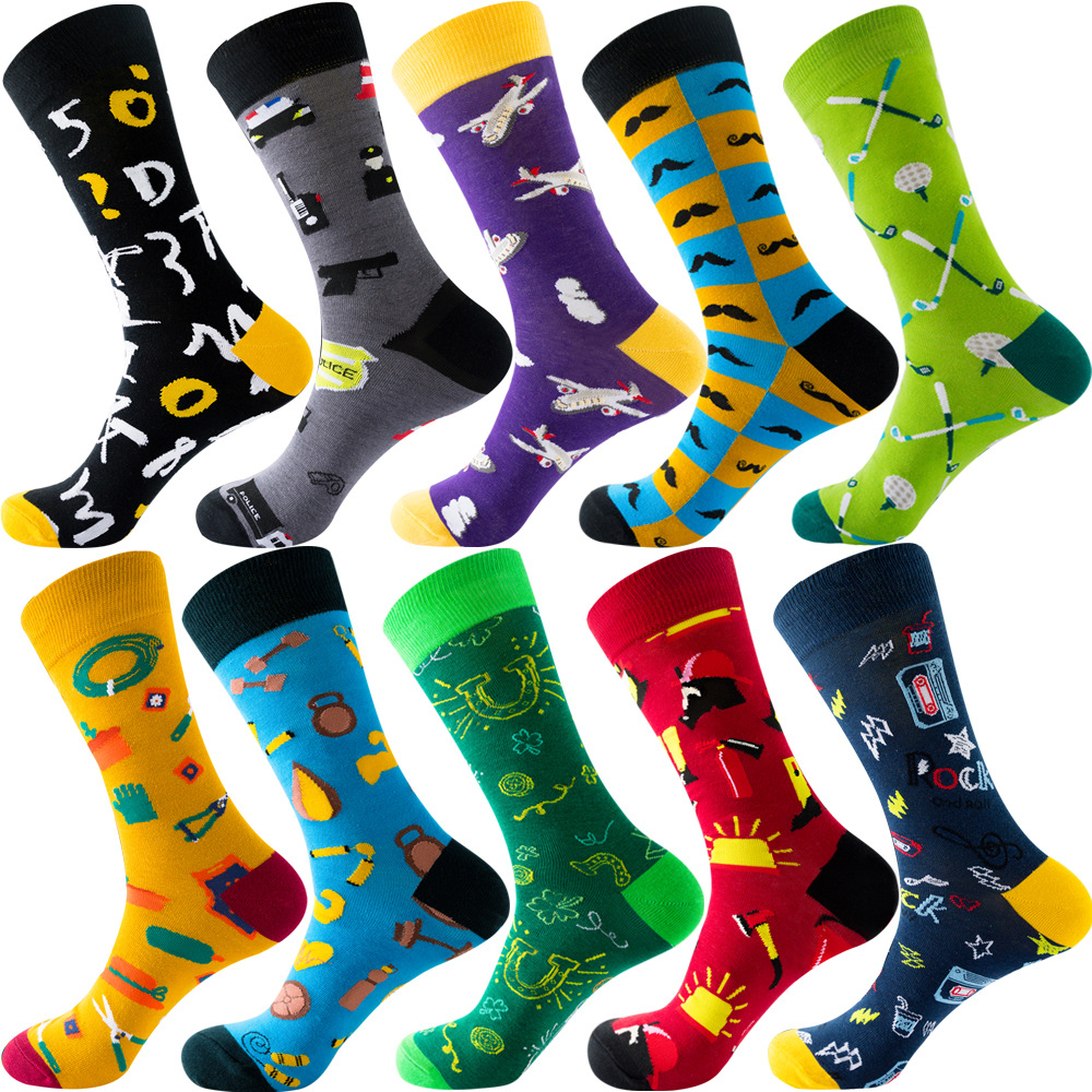 Autumn Diamond-patterned Mens Socks Christmas Animal And Fruit-themed Socks