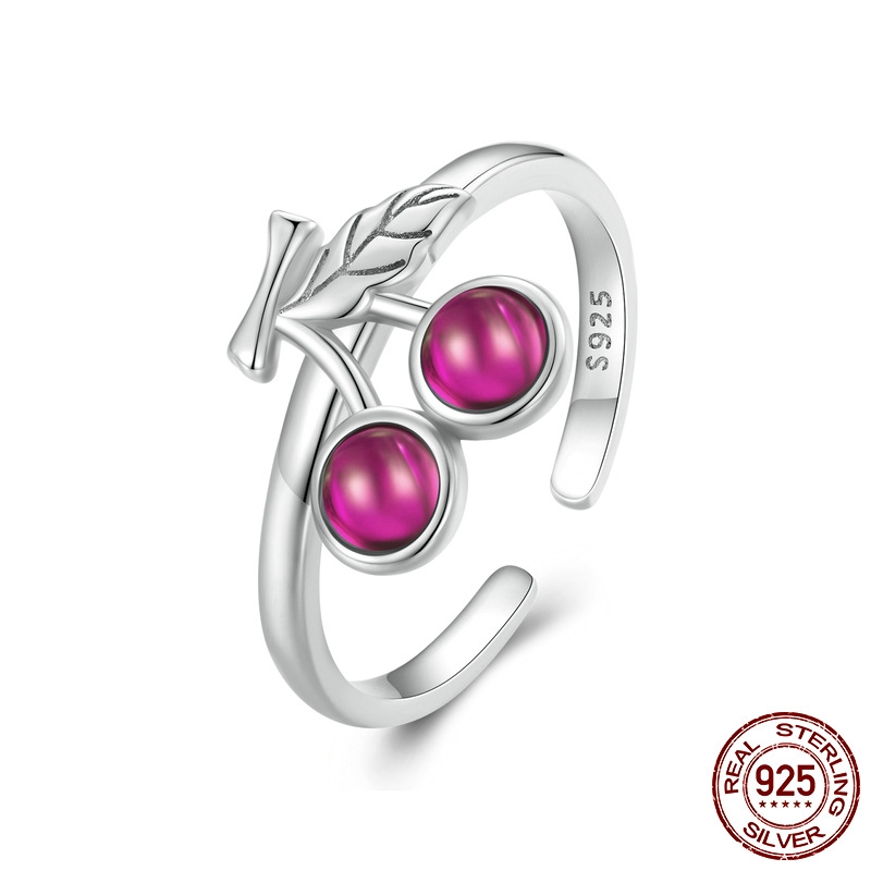 Sterling Silver Red Cherry Ring S925 White Plated Diamond