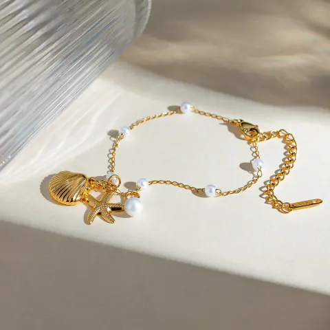 Fashion Jewelry 18K Gold Stainless Steel Pearl Chain Summer