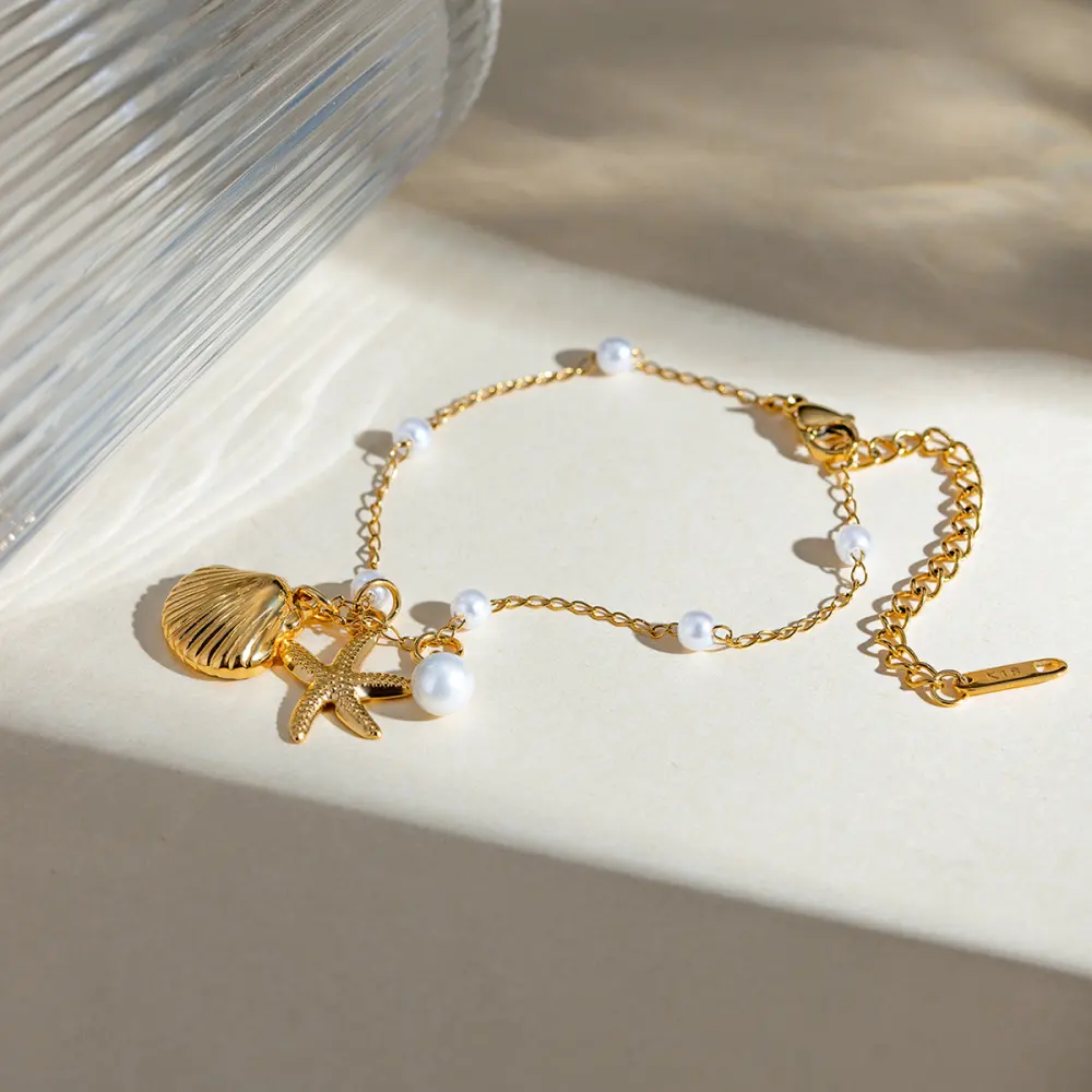 Fashion Jewelry 18K Gold Stainless Steel Pearl Chain Summer