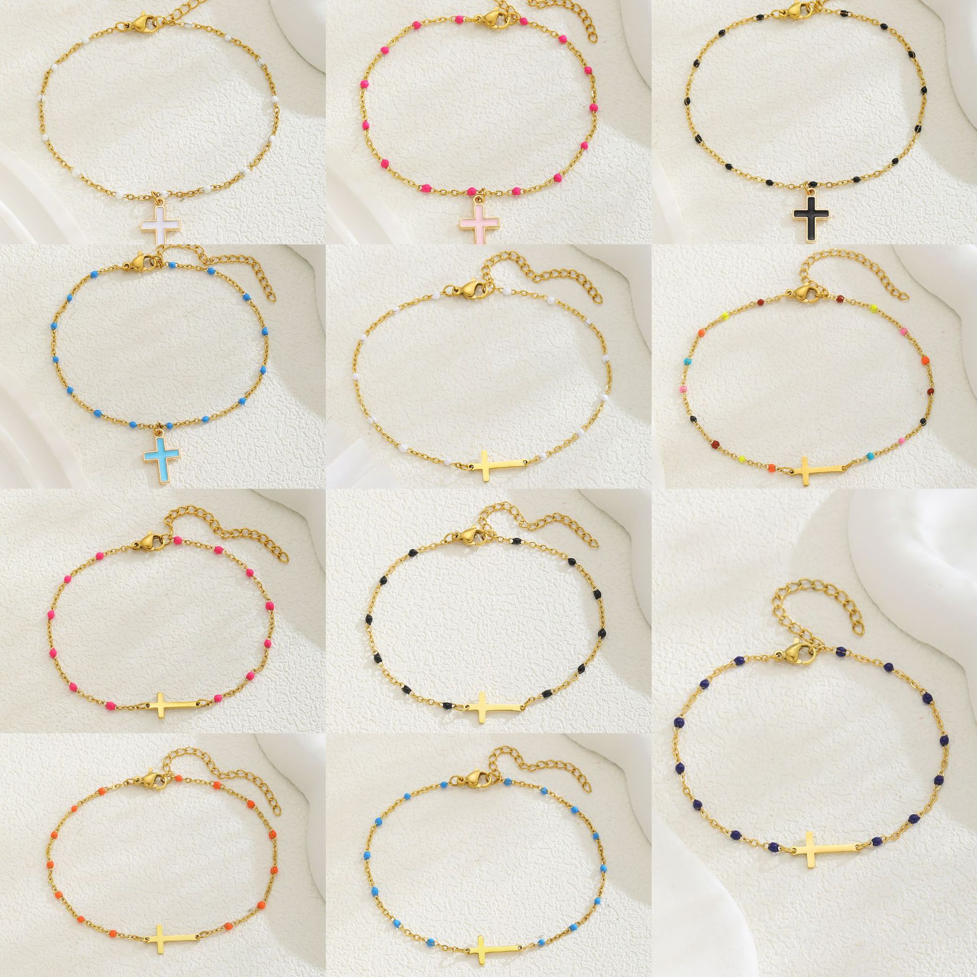 Stainless Steel Cross Simple Womens Bracelet Beaded Exquisite Graduation Season Gift Jewelry