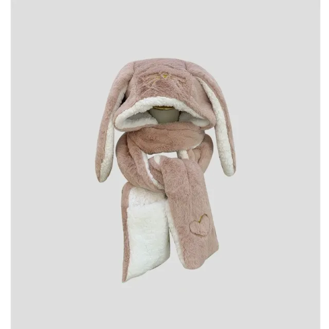 Big Long Rabbit Ears Fleece lined Warm Hat And Scarf Pink - Shop at LoveMi