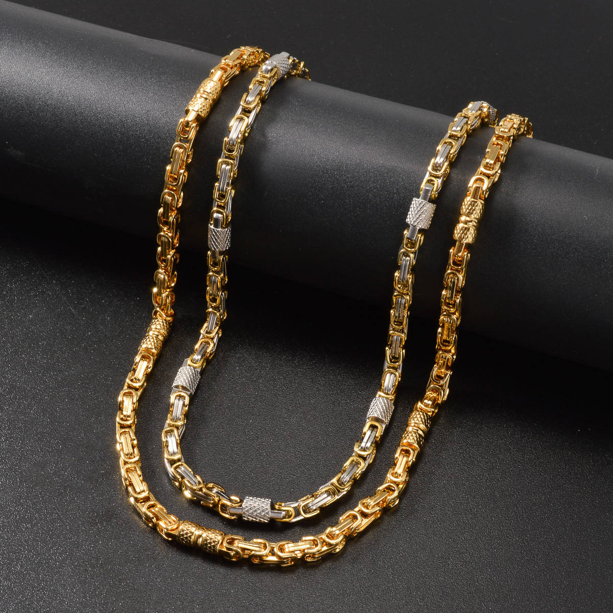 Stainless Steel Gold And Silver Two-Tone Mens Necklace