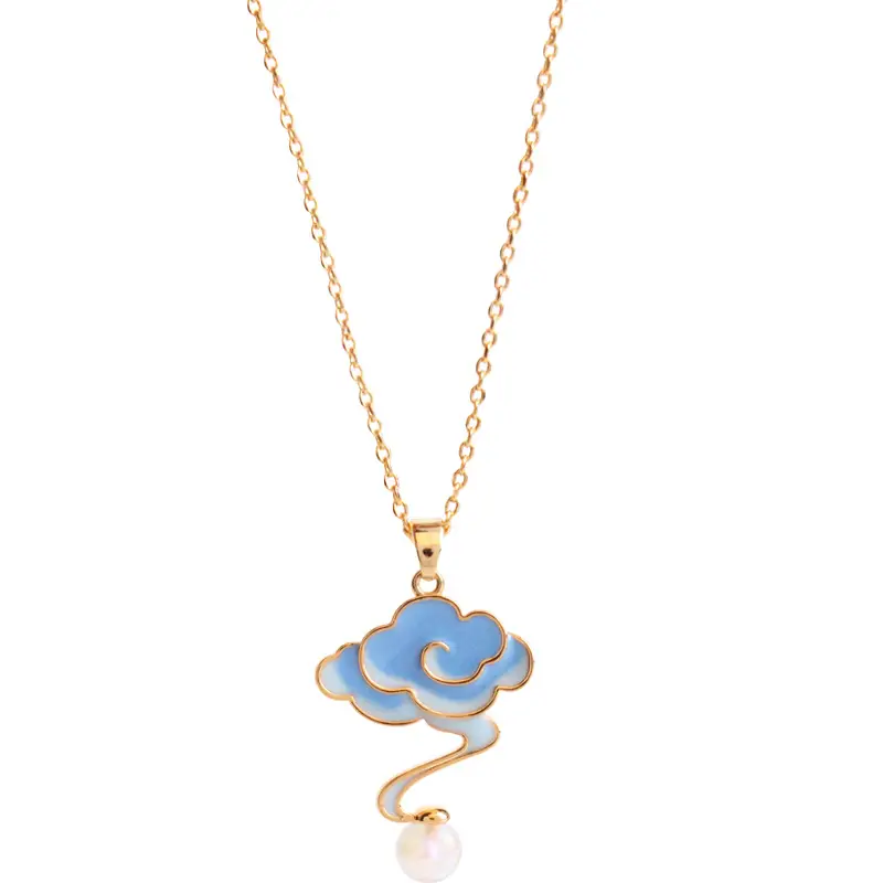 New Chinese Style Classical Auspicious Cloud Element Enamel Drop Glaze Earrings Necklace Set