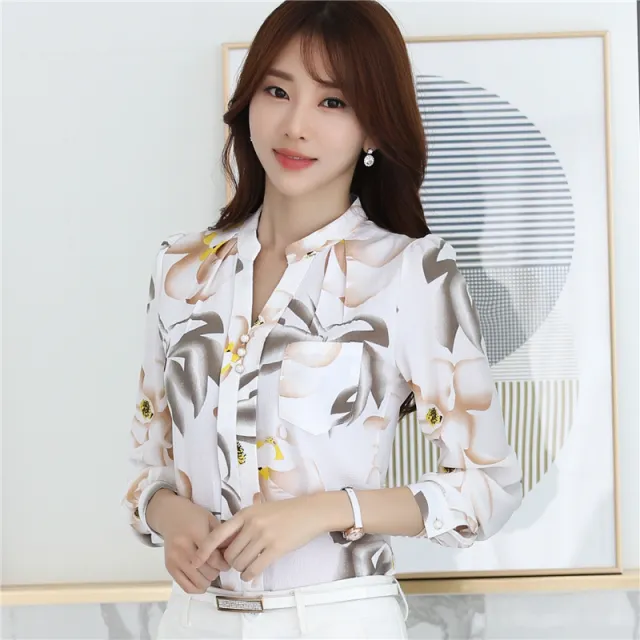 Women's Korean style Long sleeved Chiffon Shirt White - Shop at LoveMi