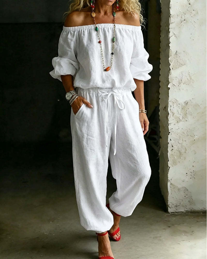 One-shoulder Top And Casual Drawstring Jogger Pants Jumpsuit Set — foto 7
