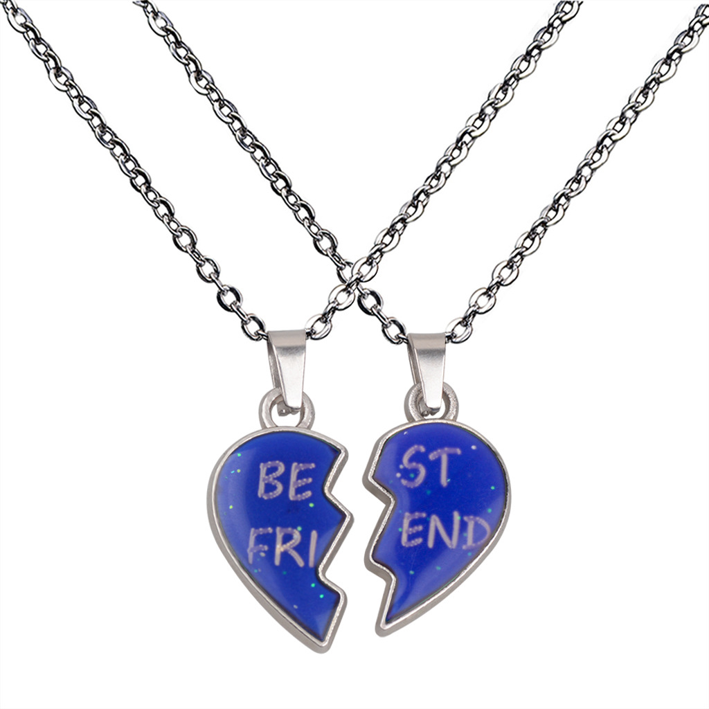Couple Angel Wings Heart-shaped Temperature-sensitive Mood-changing Necklace Best Frind