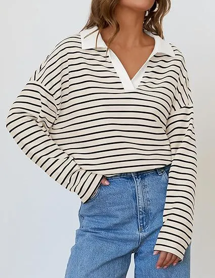 Casual Long Sleeve Color Matching Neckline Embroidered Pullover Sweatshirt White - Shop at LoveMi
