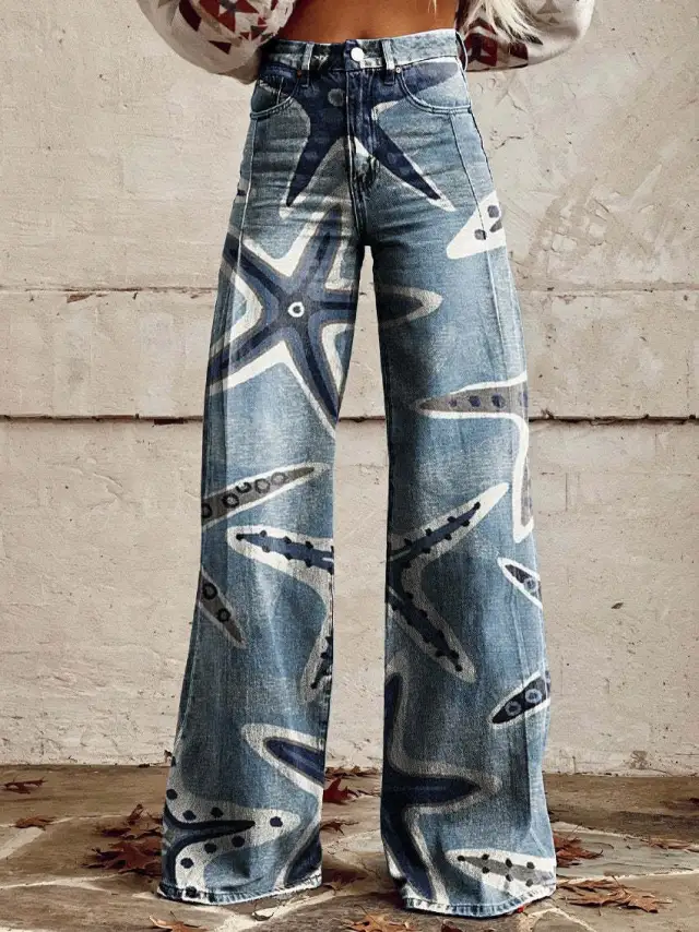Women's Wide leg Pants Fashion High Waist Casual Trousers 3D Printing Mr1159 - Shop at LoveMi