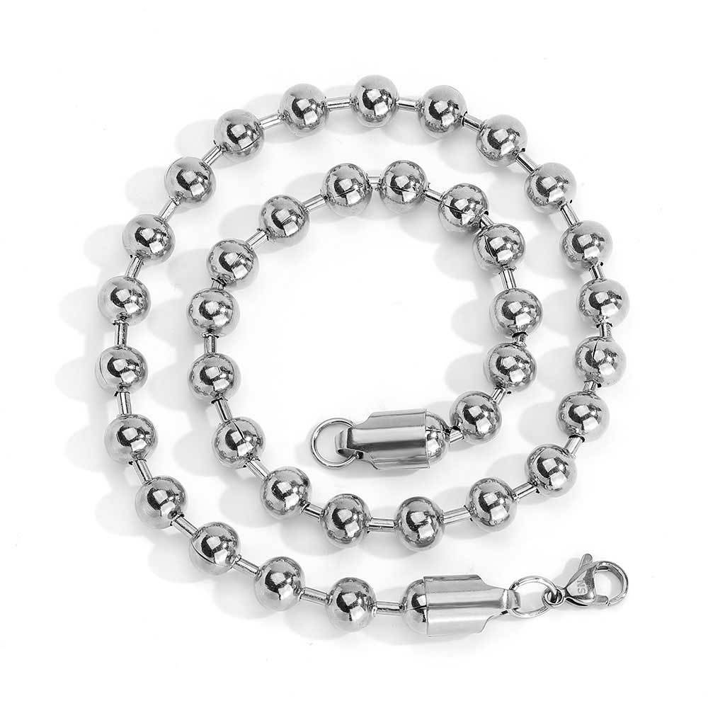 8mm Lobster Buckle Stainless Steel Ball Bead Chain Men's Necklace