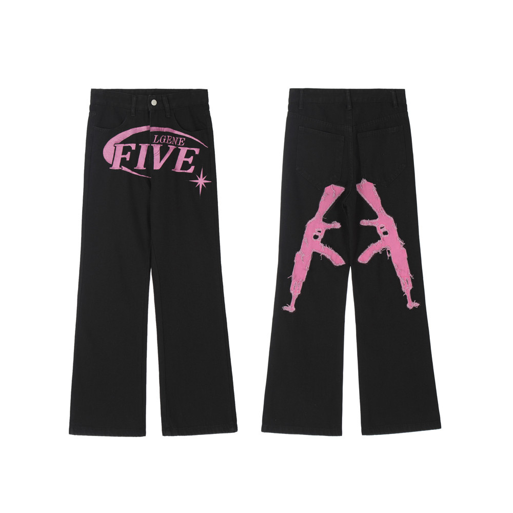 Street Fashion Men's Jeans Embroidery Cotton Trousers Youth Popularity Loose Mid Waist