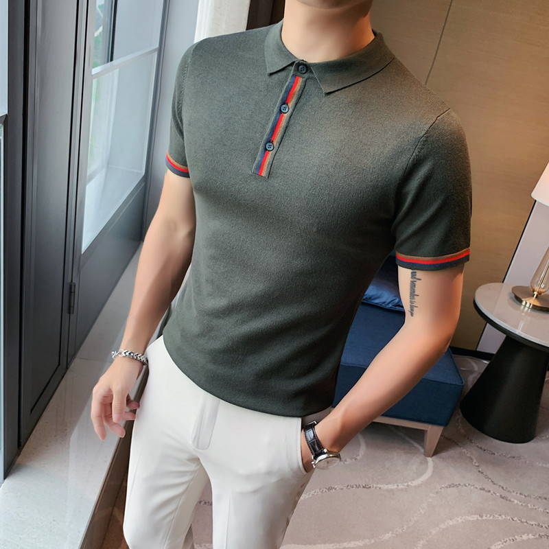 Men's Short Sleeve British Slim-fitting Lapel