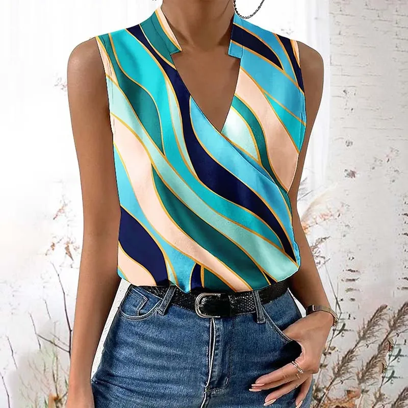 Women's Fashionable Colour Abstract Graphic V-neck Vest - Colour-2Xl