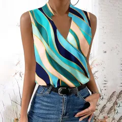 Women's Fashionable Colour Abstract Graphic V-neck Vest - Colour-2Xl - View 1