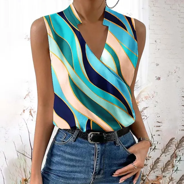 Women's Fashionable Color Abstract Graphic V neck Vest Color 2Xl - Shop at LoveMi