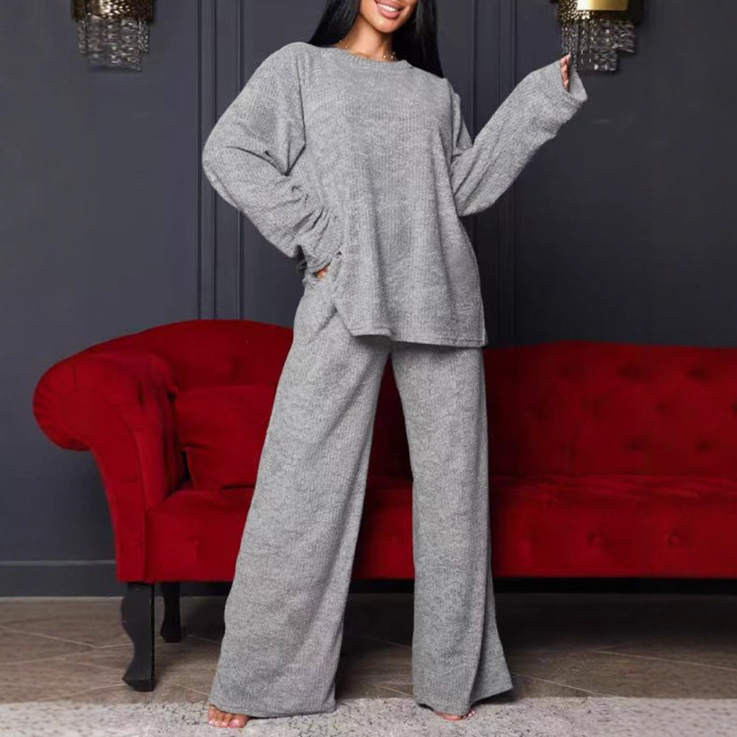 Women's Solid-color Ribbed Fleece Pajama Set