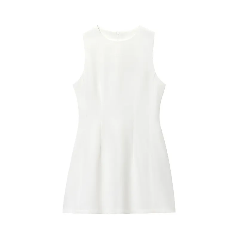 Lady Temperament Cinched Sleeveless Short Dress - White