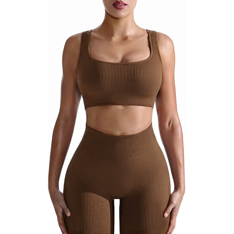 Seamless Yoga Training Threaded High-Elastic Fabric Outdoor Running Fitness Set For Women