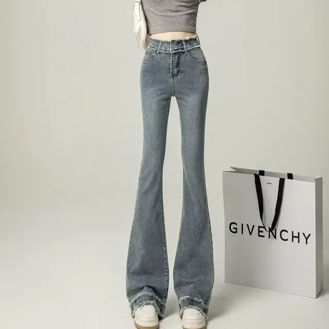 Retro Light Color Slightly Flared Jeans Light Blue - Shop at LoveMi