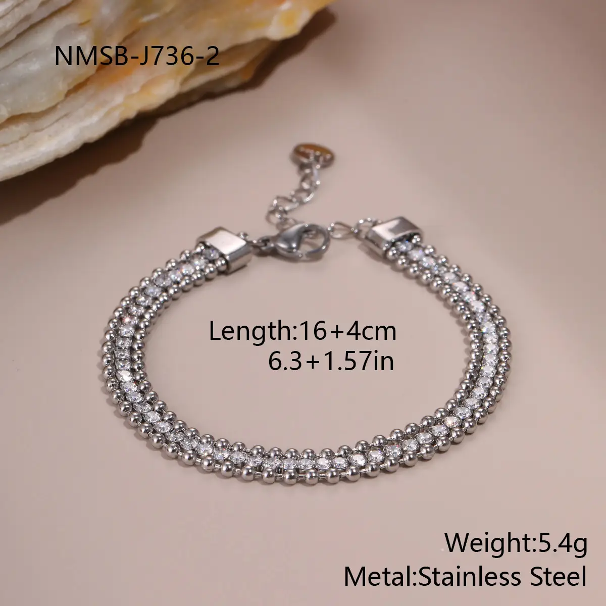 Rhinestone-encrusted Chain Stainless Steel Bracelet
