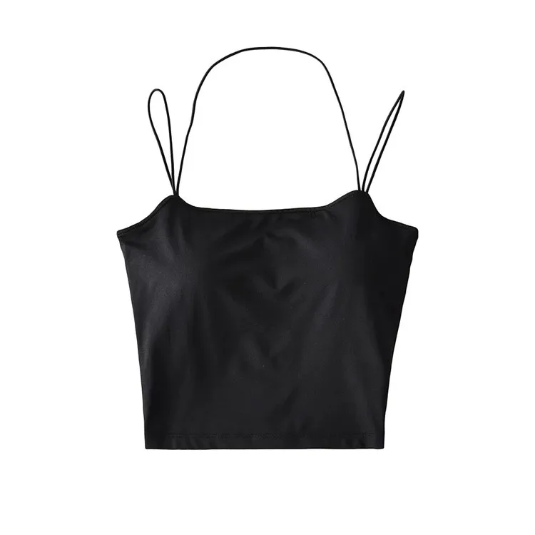 Women's Fashion Simple Pure Color Halter Slim-fit Crop-top - Black