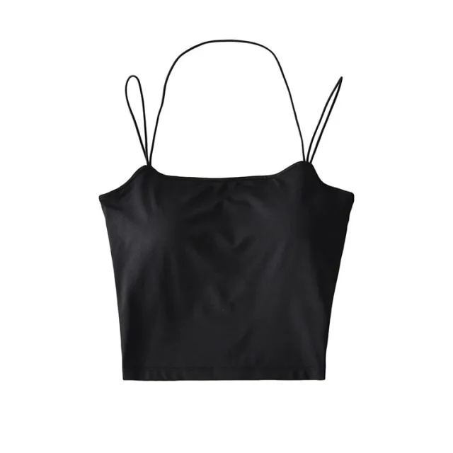 Women's Fashion Simple Pure Color Halter Slim fit Crop top Black - Shop at LoveMi