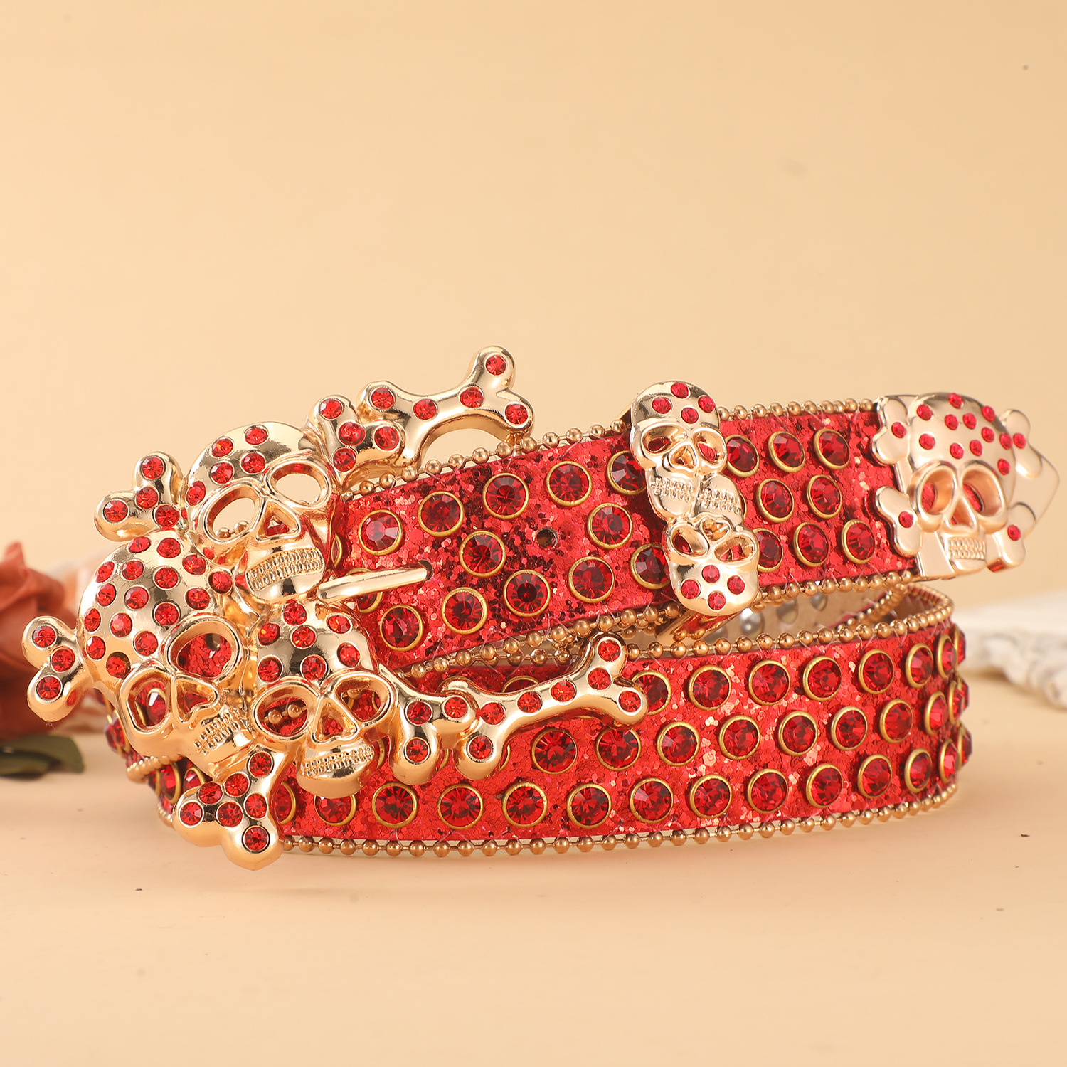 Title 8, Skull Rhinestone Belt Inlaid with Diamonds, a s...