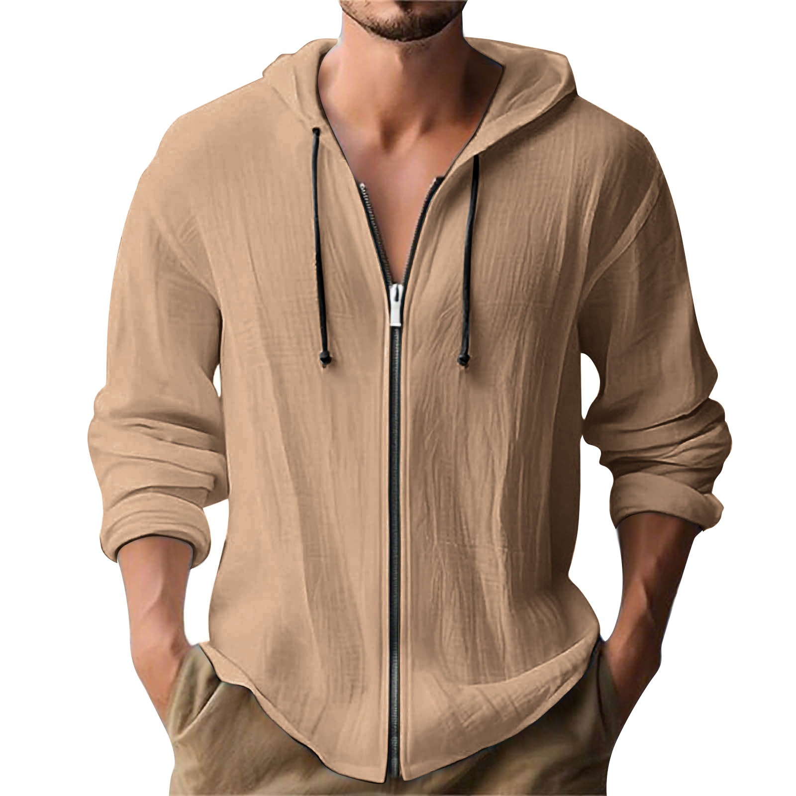 Hooded Linen-Style Cardigan Hoodie for Young Adults Hooded Linen-Style Cardigan Hoodie for Young Adults