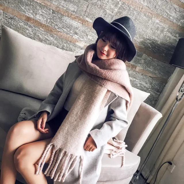 Women's Korean style Long Scarf Shawl Autumn And Winter New Warm Thickened Tassel Dog Tail Striped Rice - Shop at LoveMi