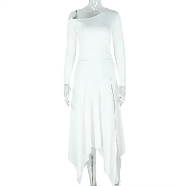 Off shoulder Long Sleeve Midi Dress White - Shop at LoveMi