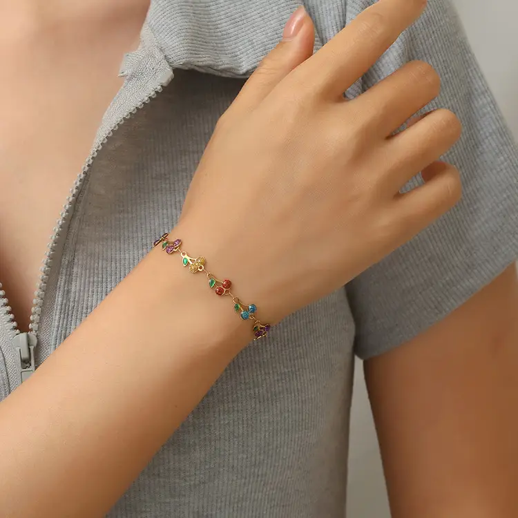 Vintage Bohemian Style Painted Dripping Oil Geometric Bracelet Necklace Alloy Ornament