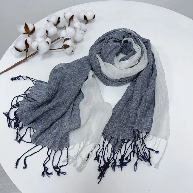 Thin Cotton And Linen Plaid Scarf Soft Neck Shawl Navy Blue - Shop at LoveMi
