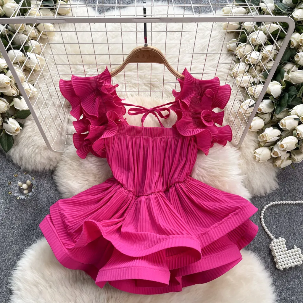 Design Ruffled Pleat And Waisted Lace-up Shirt - Red