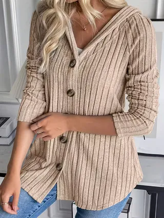 Women's Fashionable Buttoned Waist cinching Long Sleeve Top Jacket Khaki - Shop at LoveMi