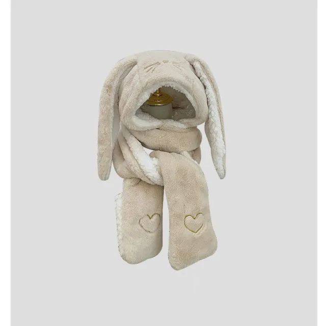 Big Long Rabbit Ears Fleece lined Warm Hat And Scarf Beige - Shop at LoveMi
