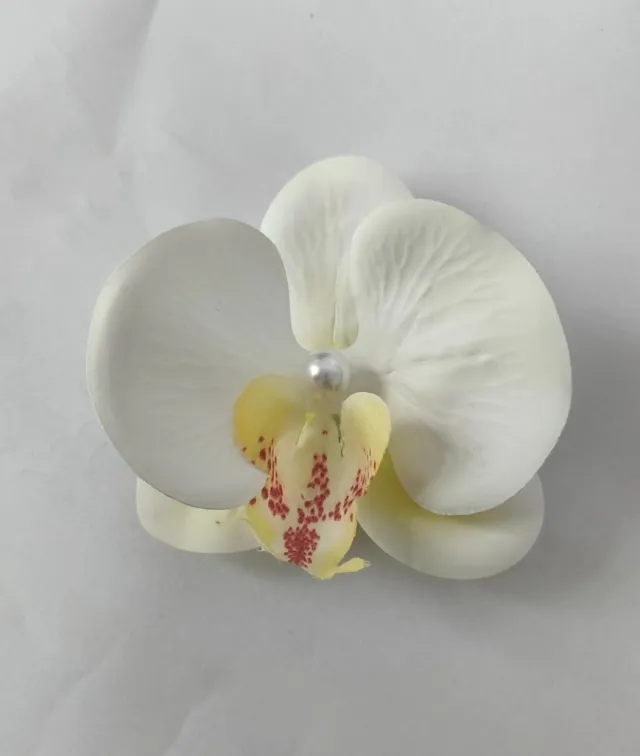 High end Atmosphere Butterfly Orchid Side Clip Grip Flowers Hair Styling Clip White - Shop at LoveMi