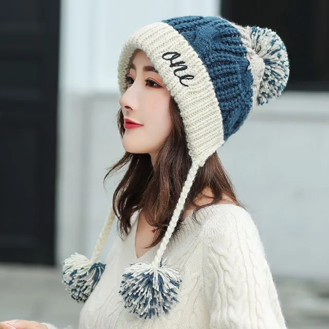 Winter Hat Women's Fleece lined Warm Wool Hat Korean Style Colorblock All matching Hat Beige - Shop at LoveMi