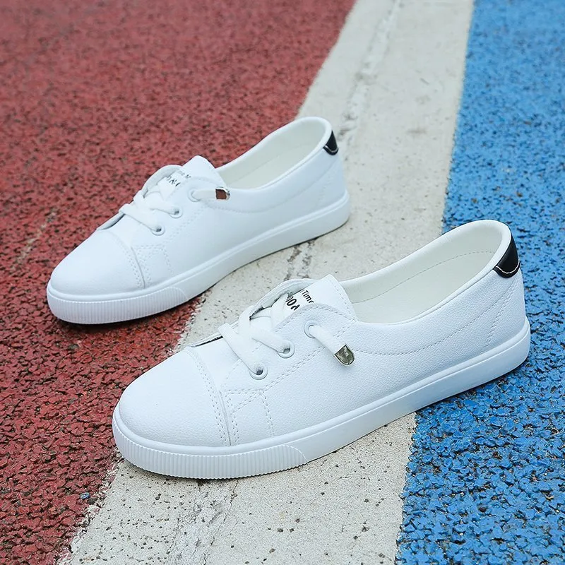 Fashion White Shoes Women's Casual Low-cut Flat Shoes - Black