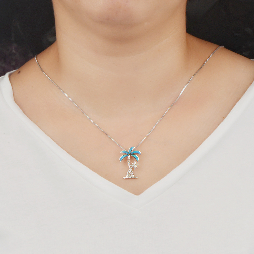 Ocean Series Clavicle Chain Blue Coconut Pendant Opal Necklace