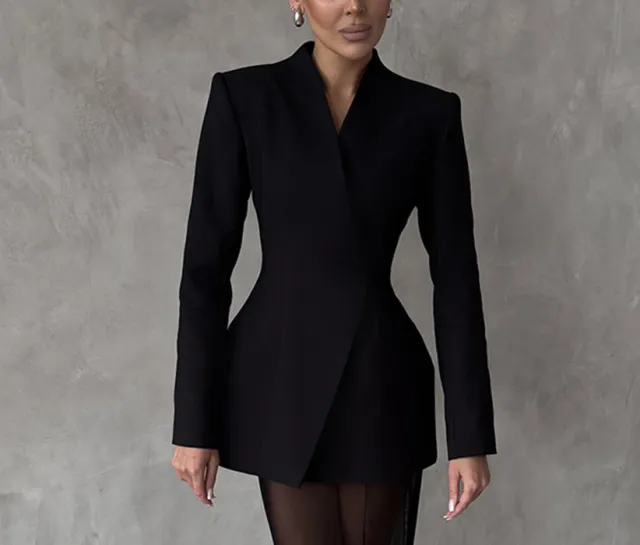 Long Sleeve Satin Top Suit Loose G385 Black Top - Shop at LoveMi