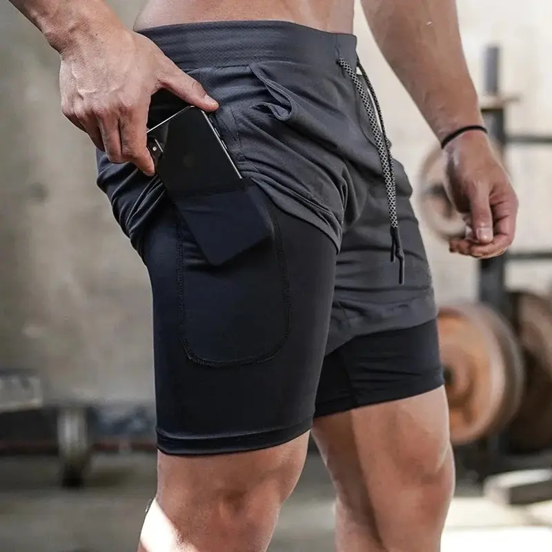Mens Double-Layer Breathable Casual Shorts