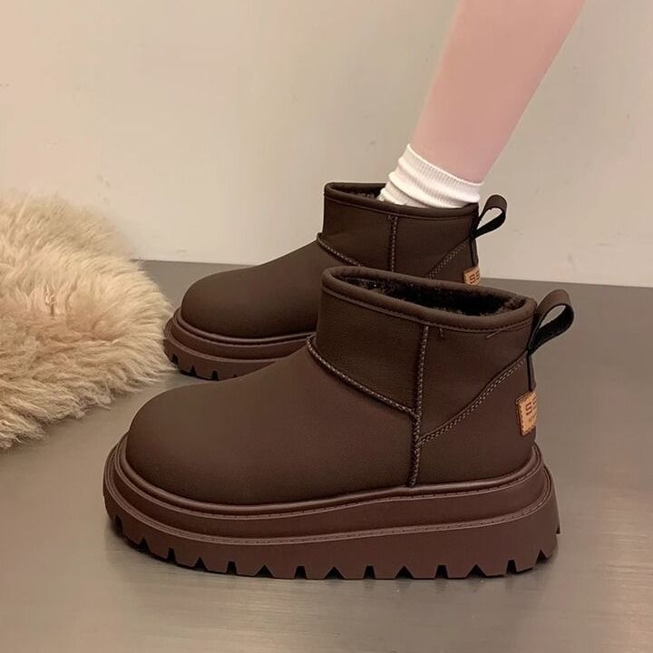 Fleece-lined Thick Leather Waterproof New Bread Snow Boots For Women