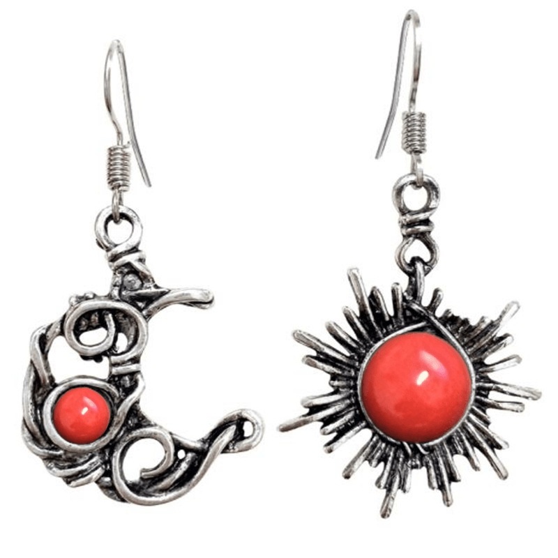 Bohemian Sun Moon Earrings Silver Round Crystal