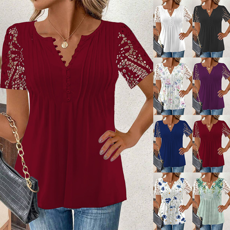 Womens Loose-fit Solid-color Printed Top