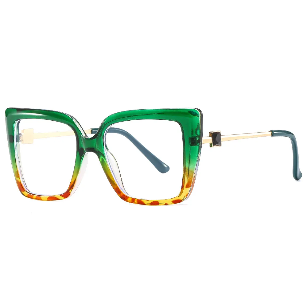 Colorful Color Plain Glasses Glasses Glasses Large Frame Cat Eye Ladies Diamond-studded Glasses Glasses - Green