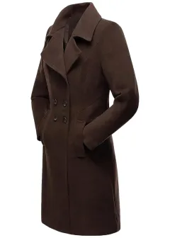 Long Woolen Women's Coat Indoor And Outdoor Casual Jacket Double Breasted - Brown - View 1