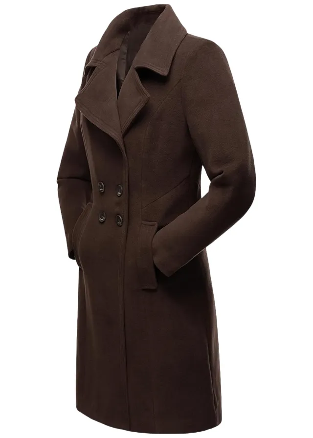 Long Woolen Women's Coat Indoor And Outdoor Casual Jacket Double Breasted Brown - Shop at LoveMi