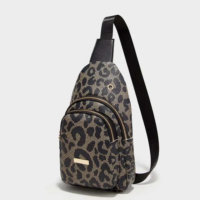 Leopard Print Fashion Sports And Leisure Style Women's Chest Crossbody Shoulder Bag Black - Shop at LoveMi