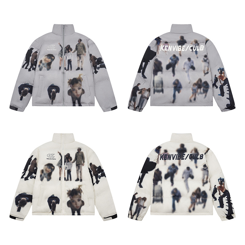 Winter Street Hip-hop American Full Pattern Print Cotton-padded Jacket Coat